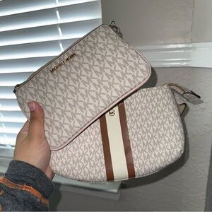 Michael Kors Cream and Brown Clutch Set